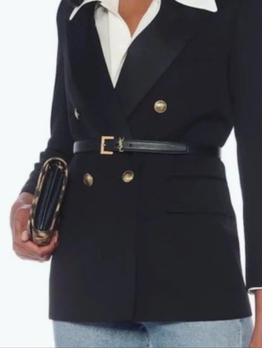 Brand New! YSL Saint Laurent CASSANDRE Thin Belt Smooth Leather BLACK Calfskin - Picture 3 of 14